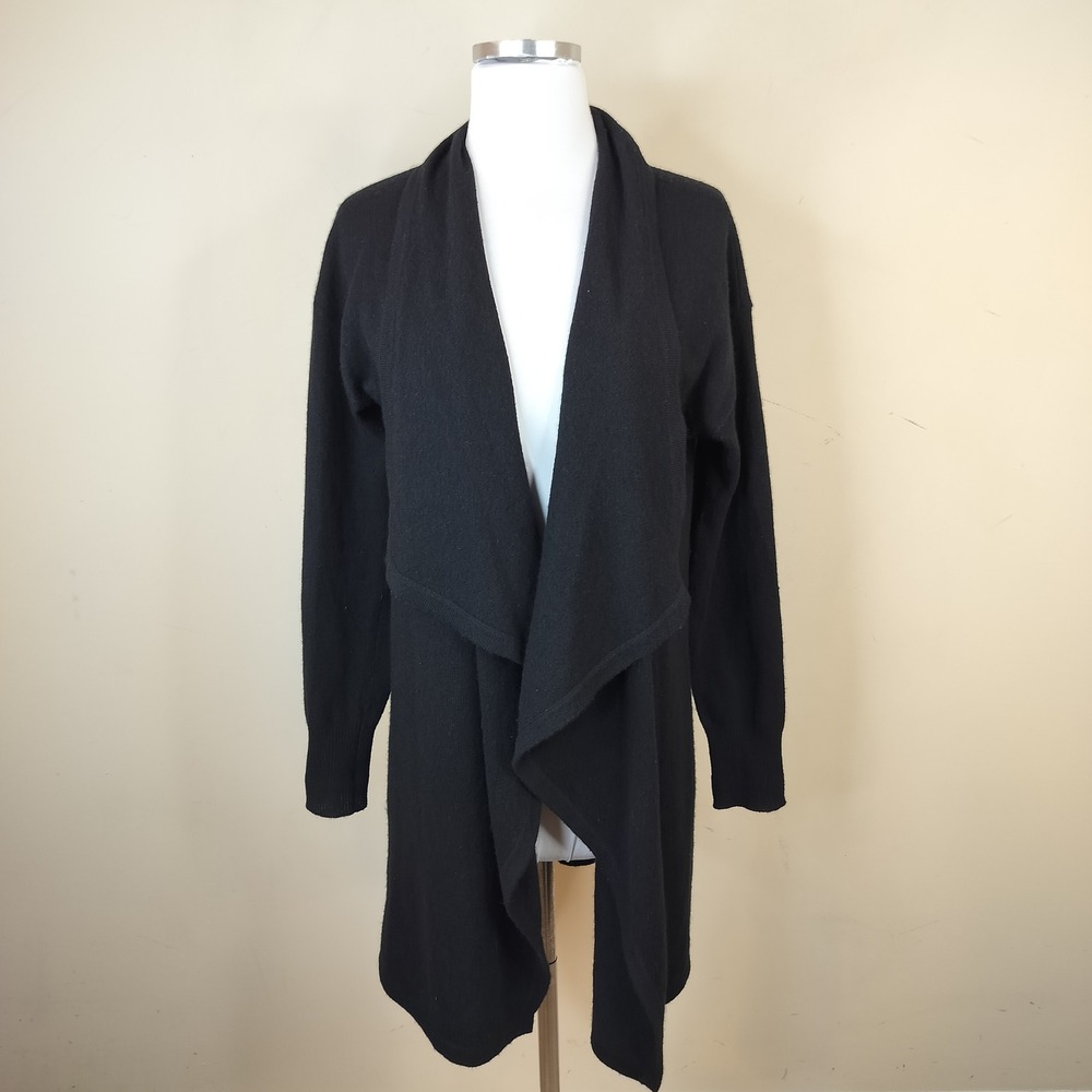 Halogen Black Cashmere Cardigan Medium Draped Open Front Minimalist Black